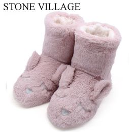 Stone Village Hoge kwaliteit Print Leuke thuisschoenen Winter Plush Warm Home Shoe -niet -slip Vrouwen Slipperschoenen Y201026