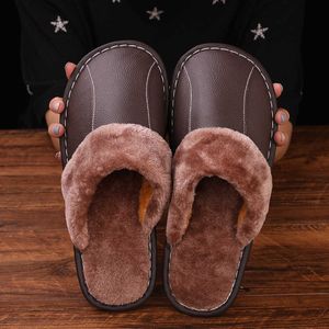 Stone Village Winter Lederen Slippers Antislip Home Slippers Mannen en Vrouwen Slipper Couples Warme Lederen Katoen Slippers Y0731