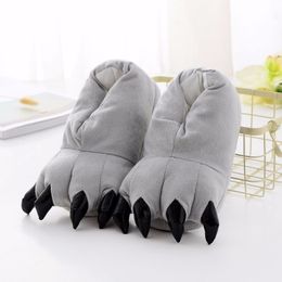 Stone Village Winter Super Soft Velvet Cartoon Paw Shoes Parentchild Dikke niet -slip vrouwen Slippels pluche katoenen huis slippers Y201026