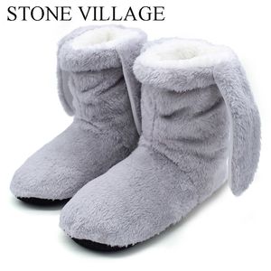 STONE VILLAGE Invierno Mujer Suave Felpa Cálida Zapatillas de casa Linda Oreja Interior Piso de madera Zapatos de mujer Y201026 GAI GAI GAI