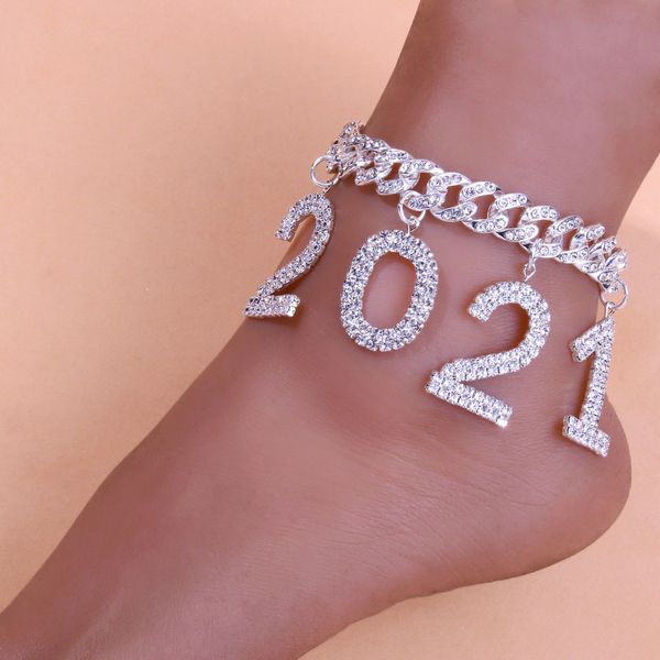 StoneFans 1980-2021 Année de Naissance Cheville Jambe Bracelet Bijoux Strass Cubain Lien Numéro Cheville Chunky pour Femmes Cadeaux En Gros
