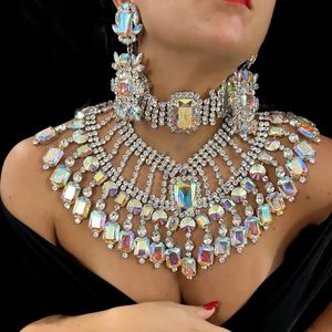 Stonefans AB Color Pouettel Exagéré Bijoux Set Collier Collier d'oreille Banque de mariage Banquet de mariage Africain Colliers Set Cadeaux 240522