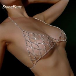 Stonefans beha ketting kristal strand lichaam sieraden glanzende borst harnas bikini body chain vrouwen ketting druppel t200508262c