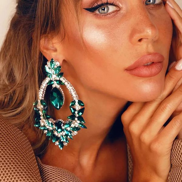 Stonefans – boucles d'oreilles vertes exagérées pour femmes, accessoires Drag Queen, bijoux surdimensionnés en cristal, 2023, 240305