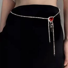 Stonefans Fashion Rhinestone Cross Red Heart Chain Chain Body Jewelry Tassel Tassel Belly Bikini Prom Party Accessories 240522