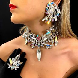 Stonefans-Conjunto de collar y pendientes geométricos, accesorios de cristal para mujer, conjunto de joyería llamativa con diamantes de imitación ostentosos para fiesta, joyería 240115