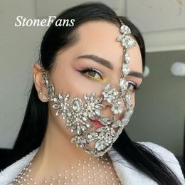 Stonefans Halloween Crystal Bling Masque Hanemade Bijoux pour femmes Statment Strass Fleur Masque Décoratif Parti Bijoux 201026