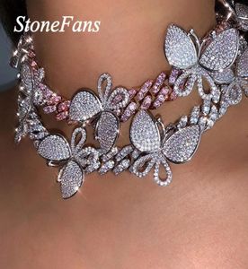 StoneFans Hip Hop Cubano Collar Collar de gargantilla de mariposa para mujeres Declaración de mimón de mimón Collar Joyería CX2003012087