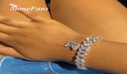 Stonefans Hip Hop Miami lien cubain glacé pour les femmes Bling Baguette lettre Bracelet AZ initiales bijoux 1230210