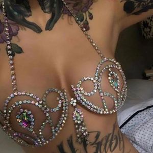 Stonefans-sujetador con forma de gota de agua irregular, cadena con soporte para el pecho, joyería para el cuerpo, Bralette de cristal, Top para mujer, ropa interior de Bikini Sexy Rave 240122