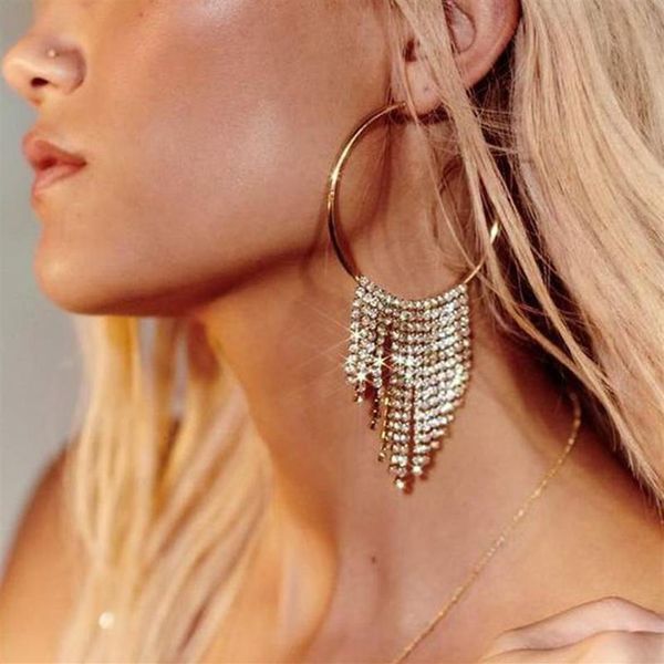 StoneFans – grandes boucles d'oreilles créoles en strass pour femmes, bijoux de déclaration, argent et or, grand pompon rond, cadeau de scène de bal, Huggie2991, 2021