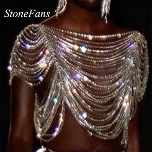 Stonefans Luxe Multi-Layer Full Rhinestone Ondergoed Bling Schouder Crystal Body Chain Dames Borstkleding Sieraden