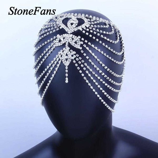 Stonefans de luxe strass de luxe bijoux de bijoux indiens pour femmes cristal de mariée accessoires de cheveux heart head chaîne chapeau x0625