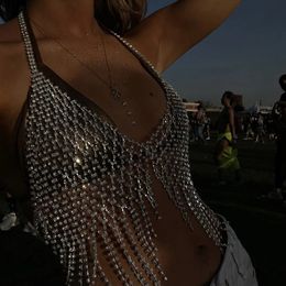 Stonefans Mesh Strass Gland Soutien-Gorge Chaîne Bikini Corps Accessoires Festival Vêtements Sexy Cristal Lingerie Bijoux Robe Femmes 240221