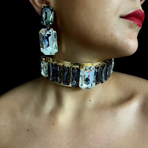 Stonefans-gargantilla de gran tamaño para mujer, conjunto de collar para boda, pendiente indio, disfraz, accesorios nupciales, decoración de joyería 240305