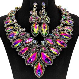 Stonefans-Conjunto de pendientes y collar con diamantes de imitación para mujer, accesorios de fiesta, conjuntos de joyería grandes de cristal exagerados de lujo 240115