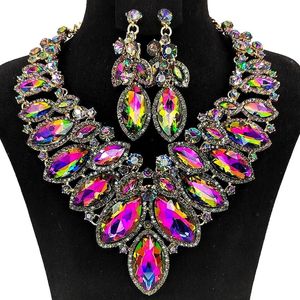 Stonefans strass goutte collier boucles d'oreilles ensemble pour femmes accessoires de fête cristal exagéré grands ensembles de bijoux de luxe 240228