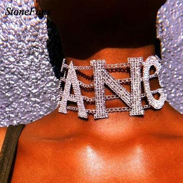 Stonefans SEXY fantaisie méchant lettre cristal collier ras du cou pour les femmes multicouche bavoir collier collier strass fête bijoux 277D
