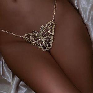 Stonefans Sexy femme papillon culottes sous-vêtements Bling cristal strass Bikini string taille ventre chaîne bijoux de corps