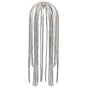 StoneFans Trendy Strass Haaraccessoires Ketting voor Vrouwen Sieraden Elegante Volledige Kristal Kwastje Haarbanden Lange Ketting Hoofddeksels W01254H