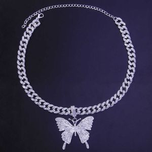 Stonefans - Dames Butterfly Cubaanse ronde hals, designer sieraden, schattige, hiphop, met diamant hanger Q0809