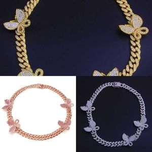 Stonefans Dames Ice Butterfly Necklace, Cubaanse ketting, nekrits, hiphop, diamantflits, grote vlinder sieraden Q0809