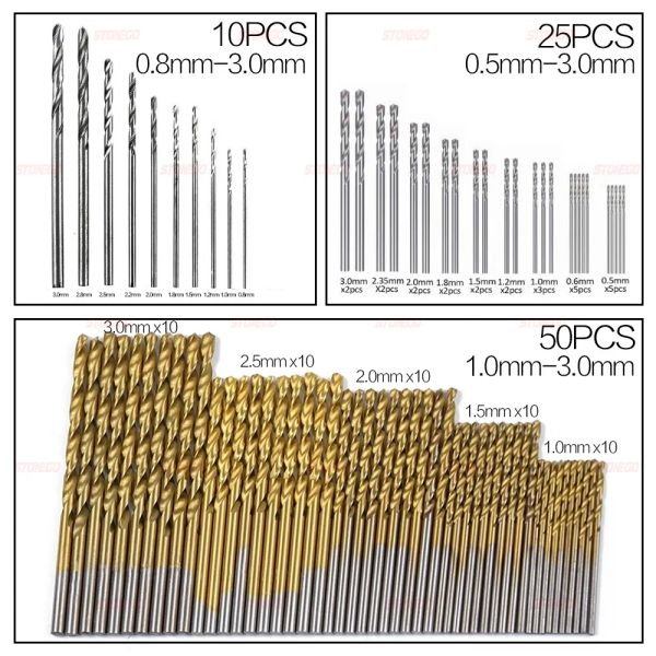 Stonego 10/25 / 50pcs HSS Steel Cobalt Micro Twist Drill Bit Set Straight Sirson Perforator Electric Drilling Tool