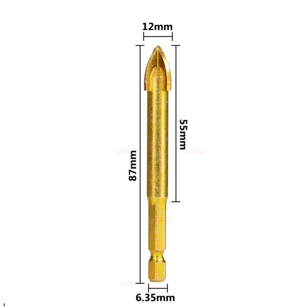 Ensemble de bits de forage en verre Stonego, tête de lance croisée, 6/8/10 / 12 mm de diamètre, pour carreaux de céramique, verre, marbre, avec tige hexagonale