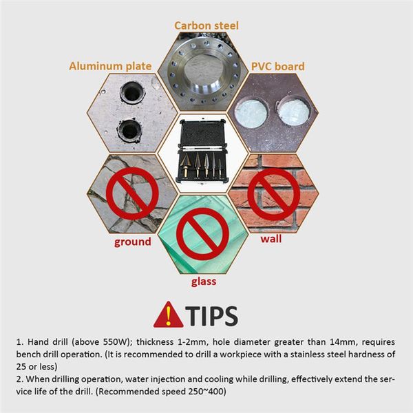 Stonego Step Drill Bit Set Titanium Ebated Cobalt High-Speed Acier Longueur de courte longueur - Étui en aluminium