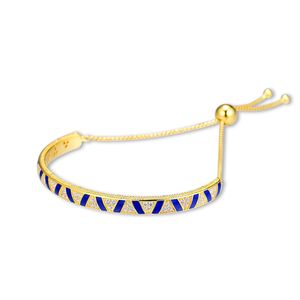 Stenen blauwe emaille strepen glijdende armband gouden glans sieraden 925 sterling zilveren armbanden verstelbare ketting