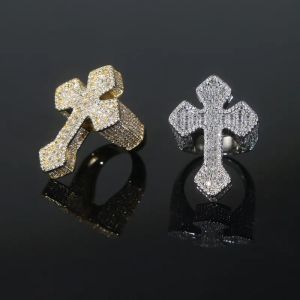 Stones Hip Hop Heren Cross Ring Cubic Zirconia Pave, hoogwaardige zilveren toon, mode -accessoire voor kerst Pasen