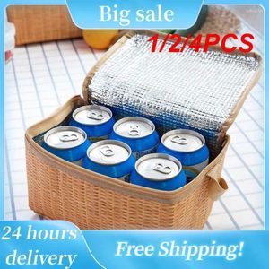 Opbergzakken 1/2/4PCS Draagbare Rieten Rotan Outdoor Picknickzak Waterdicht Servies Geïsoleerde Thermische Koeler Voedselcontainer Mand Voor