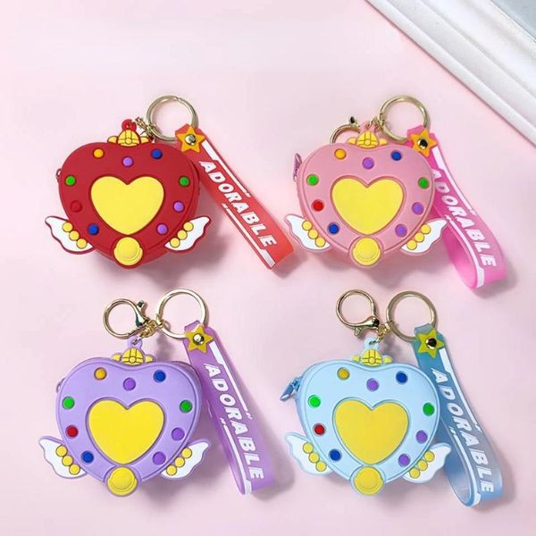 Bolsas de almacenamiento 1 PC Lindo Corazón Monedero Monedero de silicona Cremallera Monedero Diseñador Cambio de mujer Clave Bolsa de auriculares