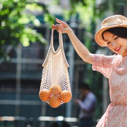 Sacs de rangement 1 PC PORTABLE Coton Mesh Sac Shopping Supermarket Vegetal and Fruit Net Hollow Woven