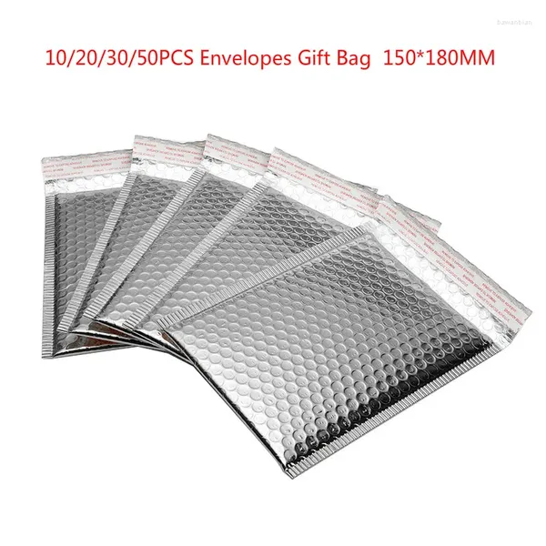 Sacs de rangement 10/10/30/50 Sliver Paper Bubble Bubble Mailers Enveloppes Sac cadeau 150x180 mm Emballage d'enveloppe de diffusion