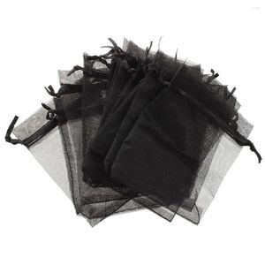 Sacs de rangement 100 pochettes à bijoux en Organza noir pour cadeaux de mariage 9cm X 12cm