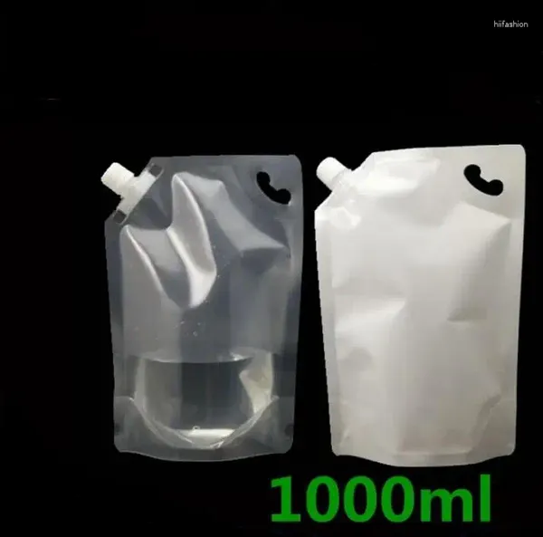 Bolsas de almacenamiento 1000 ml / 1 l blanco claro stand up embalaje bebida bolsa para bebidas jugo líquido leche café SN3169