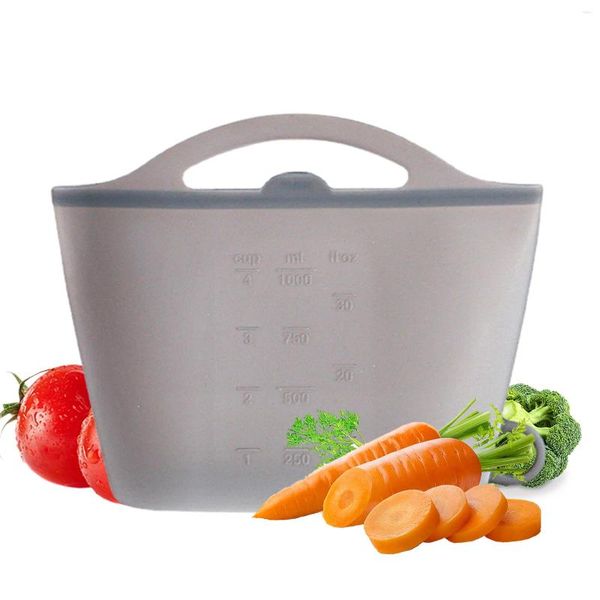 Sacs de rangement réutilisables de 1000ml, congélateur alimentaire étanche en Silicone, sac de conservation des fruits et légumes, fermeture éclair, cuisine Camping