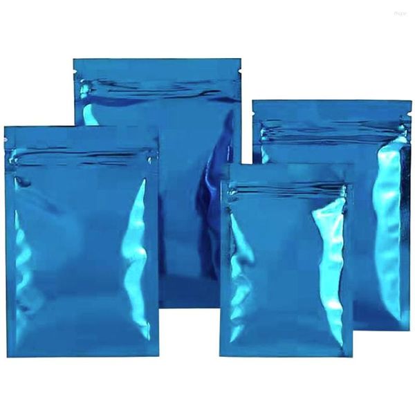 Sacs de stockage 1000 Pcs/Lot bleu brillant feuille d'aluminium sac déchirure pratique réutilisable recycler les aliments Snack bonbons sachets de haricots