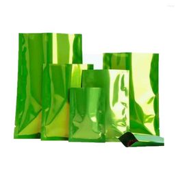 Sacs de stockage 1000pcs / lot vert brillant ouvert haut sac de papier d'aluminium chaleur joint sous vide déchirure encoche étanche snack bonbons haricots emballage pochettes