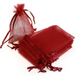 Sacs de rangement 100pc couleur unie organza cadeau sac maille mariage anniversaire gâteau bonbons bijoux emballage cordon tulle