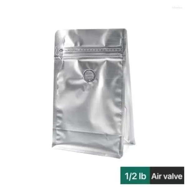 Sacs de rangement 100pcs 1/2 lb huit côtés scellant en aluminium valve à air flanc zipper café grain de café ou sac de nourriture universel