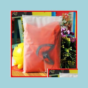 Sacs De Stockage 100Pcs 24X35Cm Zip Lock Zipper Top Sacs En Plastique Givrés Pour Vêtements Tshirt Jupe Emballage Au Détail Logo Personnalisé Prin Dhfci