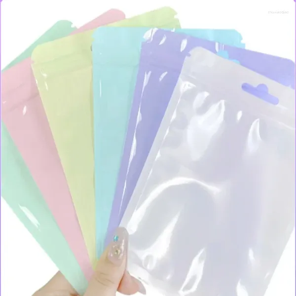 Sacs de rangement 100pcs Fenêtre colorée Sac auto-scellant Sac en aluminium Foil Scellé Zippe Small Gift Bijoux Emballage et