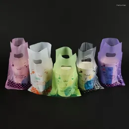 Sacs de rangement 100pcs Color Milk Tea Handsbag épaissison Boîte de café Prise empeille d'emballage Purple Single tasse Plastic Portable Emballage