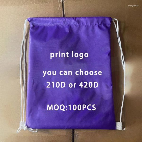 Sacs de rangement 100pcs Draw-trawstring Backpack Polyester Screen Print Logo Vente Cadeau