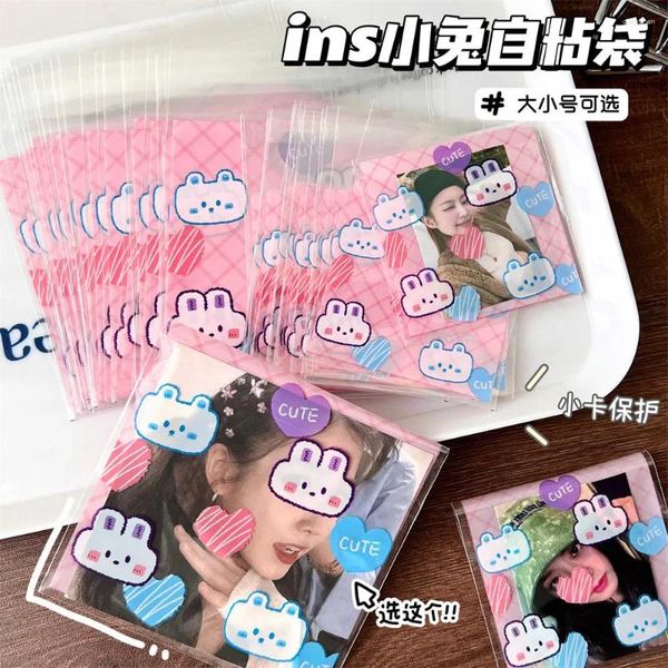 Sacs de rangement 100pcs High Beauty Cute Cartoon Bear and Packaging Sag Adhesive Sag PO Postcards Couverture de carte Protecteur de protection