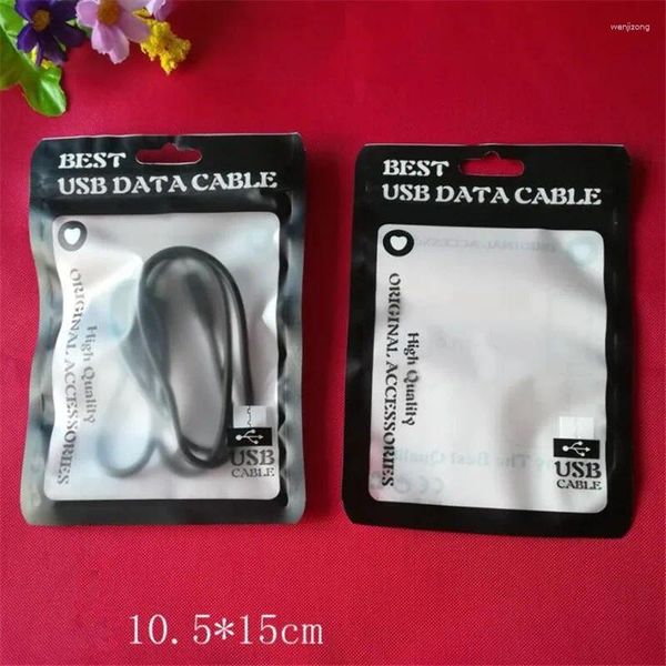 Bolsas de almacenamiento 100pcs / lote Accesorios de teléfonos móviles Datos de bolsas Cable / cargador USB Holga de colgantes PLASTA Matte Peluces transparentes