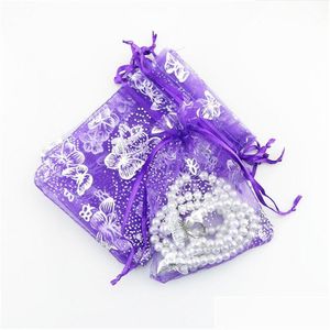 Sacs de rangement 100 Pcs/Lot Organza avec Dstring pour bagues boucles d'oreilles sac bébé douche anniversaire noël cadeau paquet livraison directe maison Gar Otmak