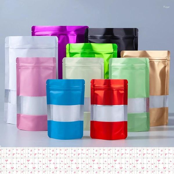 Sacs de rangement 100pcs Sac en papier d'aluminium Mylar avec fenêtre transparente mate encoche auto-phoques